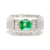Bague pour homme en or blanc 18K avec émeraude et diamant taille princesse