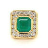 5 Carat Emerald Mens Ring With Round Diamond Halo in 18k Yellow Gold