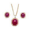 57.95 Carat Cabochon Cut Deep Pink Ruby & Diamond Halo Earrings & Necklace Set