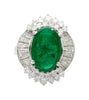 5.51 Carat Cabochon Cut Emerald & Diamond Platinum Ballerina Ring