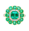 GRS Certified 4.93 Carat Emerald & Diamond 18K Gold Floral Cluster Cocktail Ring