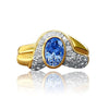Oval Cut Tanzanite Statement Double Band Ring in 14k Yellow Gold