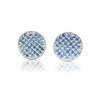 Boucles d'oreilles clous disque en cluster de diamants bleus ronds en or blanc 18 carats