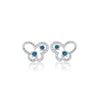Boucles d'oreilles puces papillon en diamant bleu et blanc taille ronde