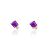Boucles d'oreilles en améthyste violette carrée et diamants en or 14 carats