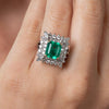 Vintage 3.31 Carat Minor Oil Colombian Emerald and Diamond Cluster Ring in Platinum