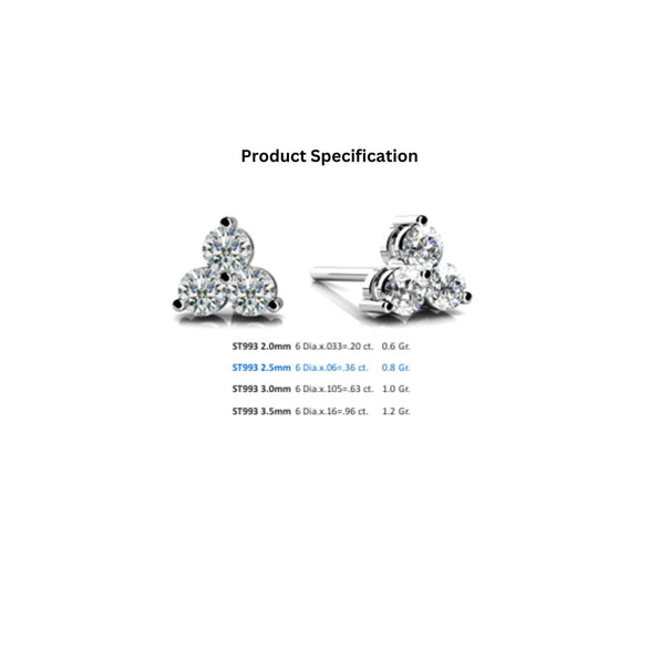 0.20 Carat Round Cut Prong Set Trillium Diamond in 14K White Gold Stud Earrings