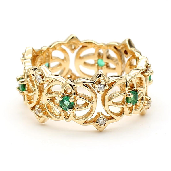 0.50 Carat Emerald & Diamond 14K Gold Open Geometric Band Ring