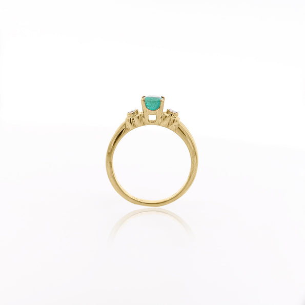 0.75 Carat Oval Cut Emerald & Diamond 3 Stone 14k Ring