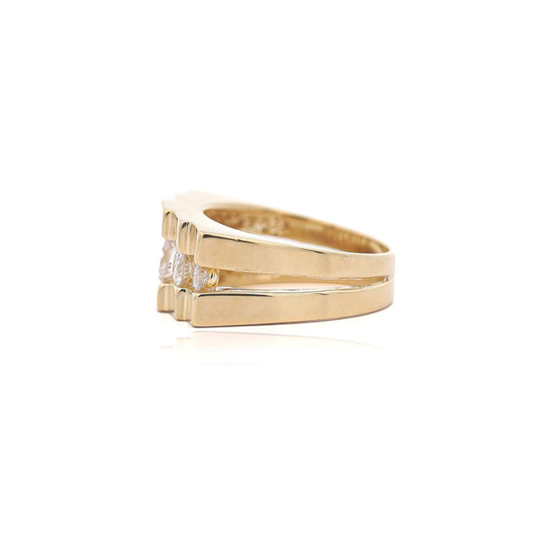 0.8 Carat Round F-G/SI1SI2 Channel Set Diamond in 14K Yellow Gold Statement Ring