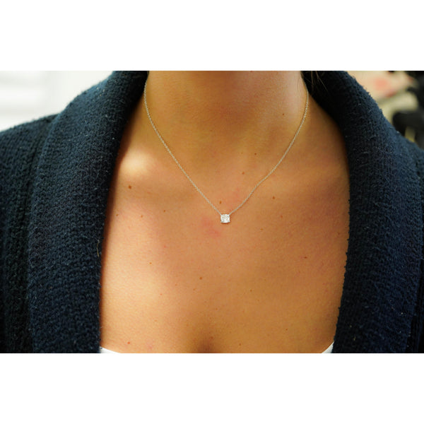 1 Carat Cushion-Cut Lab Grown Diamond Solitaire Pendant Necklace in 14K White Gold 16 Inch Chain