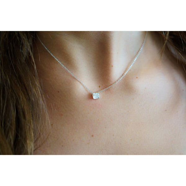 1 Carat Cushion-Cut Lab Grown Diamond Solitaire Pendant Necklace in 14K White Gold 16 Inch Chain