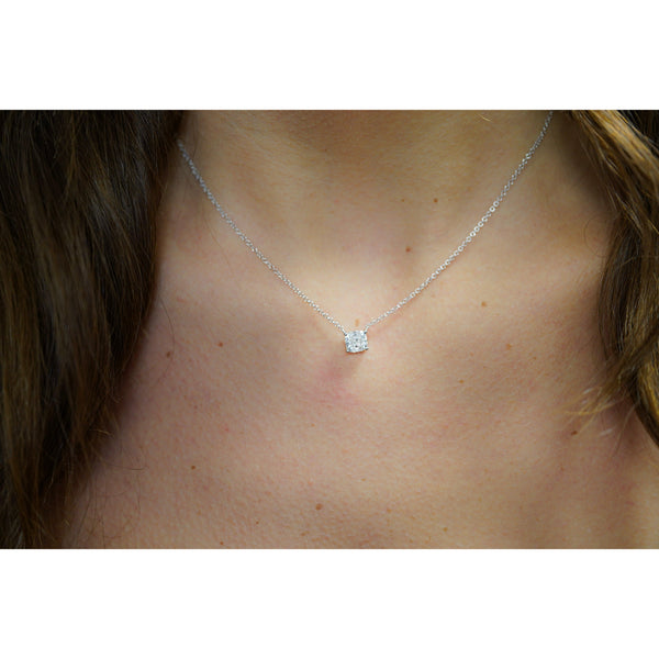 1 Carat Cushion-Cut Lab Grown Diamond Solitaire Pendant Necklace in 14K White Gold 16 Inch Chain