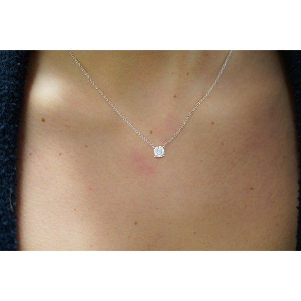 1 Carat Cushion-Cut Lab Grown Diamond Solitaire Pendant Necklace in 14K White Gold 16 Inch Chain