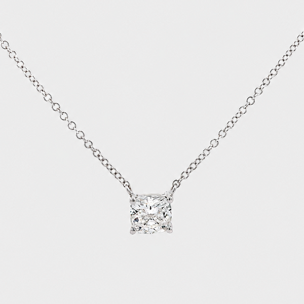 1 Carat Cushion-Cut Lab Grown Diamond Solitaire Pendant Necklace in 14K White Gold 16 Inch Chain
