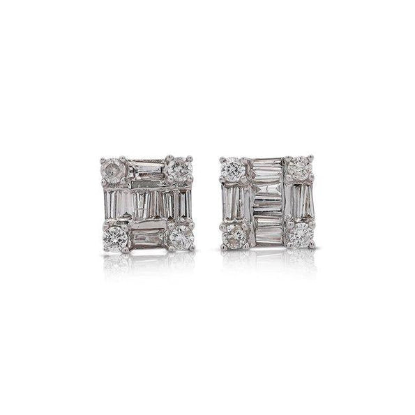 1 Carat Diamond Box Cluster Illusion Set 14K Gold Cluster Stud Earrings