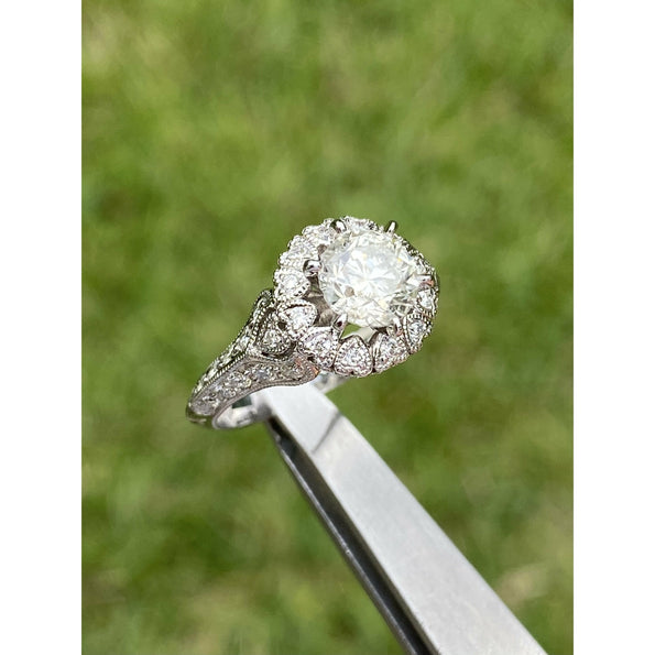 1 Carat Natural Diamond in Art Deco 14k White Gold Engagement Ring
