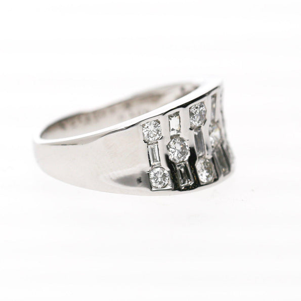 1 Carat Round & Baguette Diamond Channel Set Platinum 3 Row Band Ring