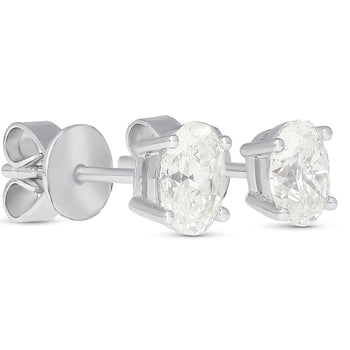 1 Carat Total Oval Cut 18K White Gold Solitaire 4-Prong Stud Earrings – Assay Jewelers
