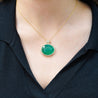 28.56 Carat Oval Cut Emerald & Diamond Halo 18K Gold Pendant Necklace