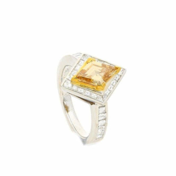 1 carat GIA certified Fancy Yellow Lozenge-cut Diamond Ring