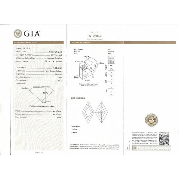 1 carat GIA certified Fancy Yellow Lozenge-cut Diamond Ring