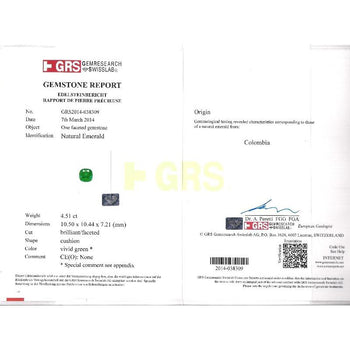 Boucles d’oreilles en émeraude colombienne de 10 carats, certifiées GRS, taille Coussin, faible huilage, diamants – Assay Jewelers