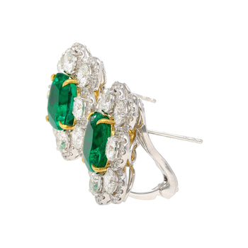 Boucles d’oreilles en émeraude colombienne 10 carats certifiée GRS, taille Coussin, diamant, huilage mineur – Assay Jewelers