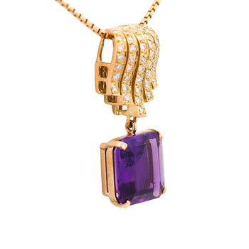 10 Carat Emerald Cut Amethyst and Diamond Pave 18K Gold Drop Pendant – Assay Jewelers
