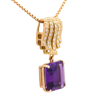 10 Carat Emerald Cut Amethyst and Diamond Pave 18K Gold Drop Pendant – Assay Jewelers