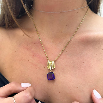 10 Carat Emerald Cut Amethyst and Diamond Pave 18K Gold Drop Pendant – Assay Jewelers