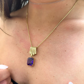 10 Carat Emerald Cut Amethyst and Diamond Pave 18K Gold Drop Pendant – Assay Jewelers