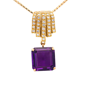 10 Carat Emerald Cut Amethyst and Diamond Pave 18K Gold Drop Pendant – Assay Jewelers