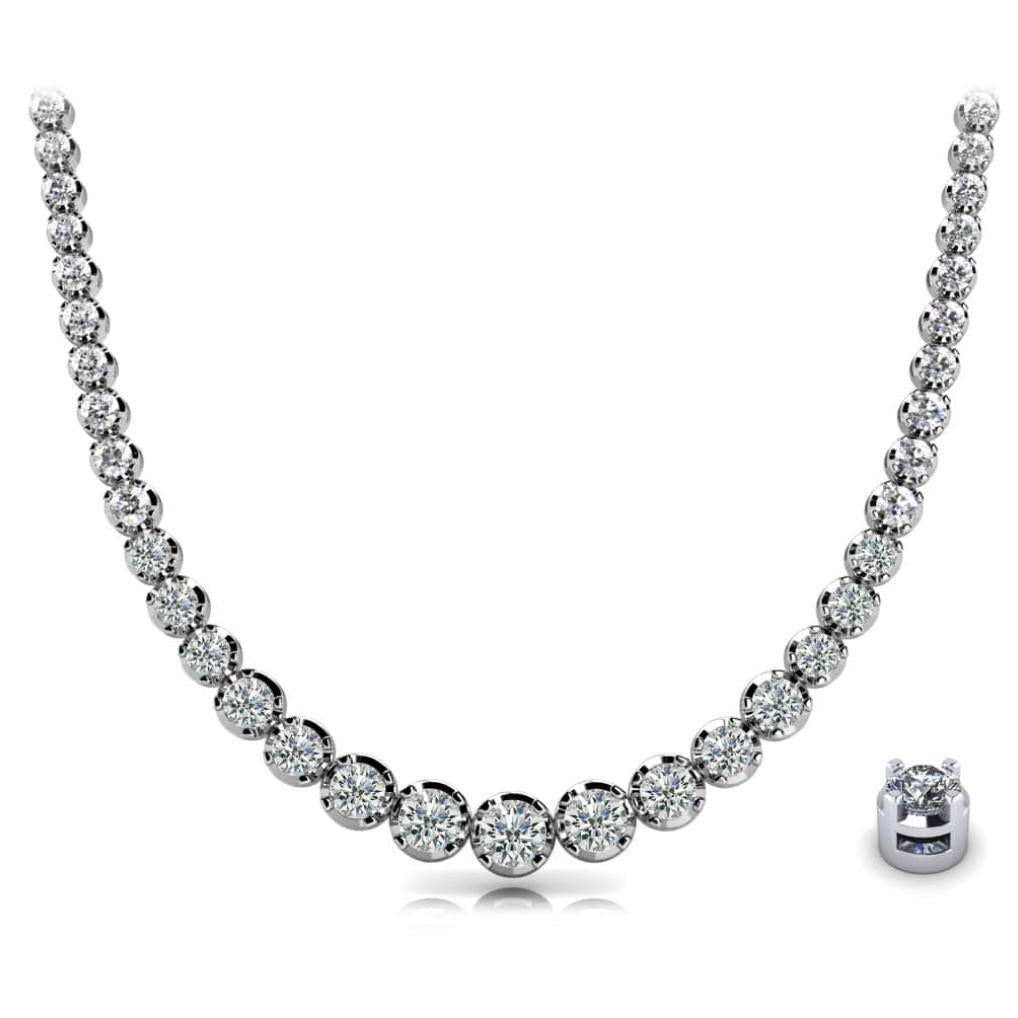 10 Carat Natural Diamond Graduated Tennis Necklace 18K White Gold 16.5 Inches