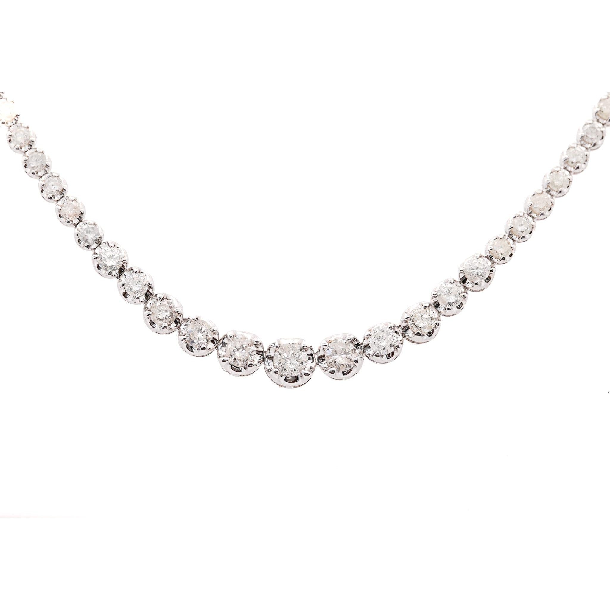 10 Carat Natural Diamond Graduated Tennis Necklace 18K White Gold 16.5 Inches