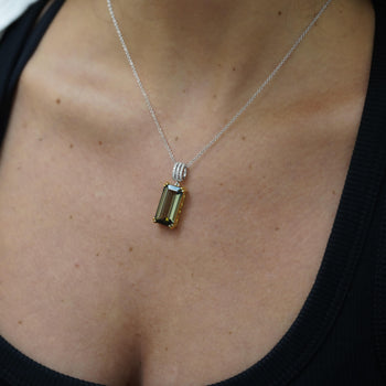 10.52 Carat Forest Green Tourmaline Emerald Cut 18K Gold Pendant Necklace – Assay Jewelers
