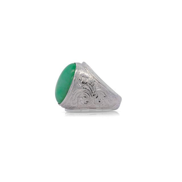 11 Carat Grade A Jadeite Jade Fei Cui Bezel Set Unisex Solitaire Ring