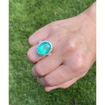 Bague en or blanc massif 18 k avec émeraude colombienne de 11 carats et diamant – Assay Jewelers