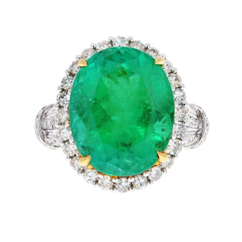 Bague en or blanc massif 18k avec émeraude colombienne 11 carats et diamant – Assay Jewelers