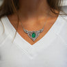 11ct Cabochon Drop Emerald Diamond Floral Platinum Necklace