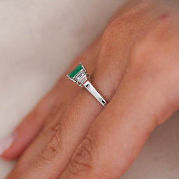 1/2 Carat Emerald and Baguette Diamond 3 Stone Platinum Ring – Assay Jewelers