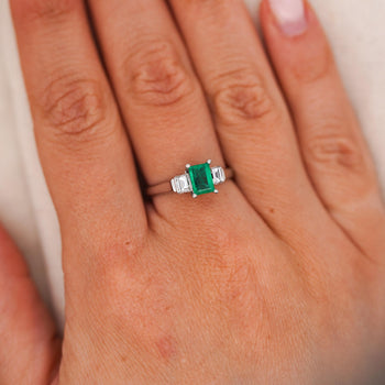 1/2 Carat Emerald and Baguette Diamond 3 Stone Platinum Ring – Assay Jewelers