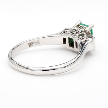 1/2 Carat Emerald and Baguette Diamond 3 Stone Platinum Ring – Assay Jewelers