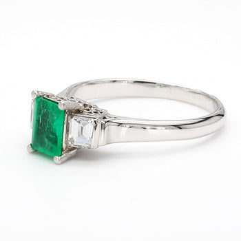 1/2 Carat Emerald and Baguette Diamond 3 Stone Platinum Ring – Assay Jewelers
