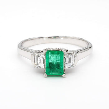 1/2 Carat Emerald and Baguette Diamond 3 Stone Platinum Ring – Assay Jewelers