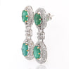 12 Carat Natural Oval Emerald & Rose-Cut Diamond Drop Earrings in 18K White Gold