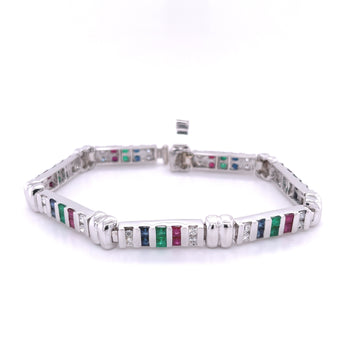 12 carat Diamond, Ruby, Emerald and Sapphire 18K White Gold Bracelet – Assay Jewelers