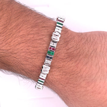 12 carat Diamond, Ruby, Emerald and Sapphire 18K White Gold Bracelet – Assay Jewelers