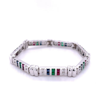 12 carat Diamond, Ruby, Emerald and Sapphire 18K White Gold Bracelet – Assay Jewelers