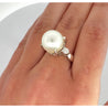 12.5mm South Sea Pearl and Diamond Platinum Three Stone Ring